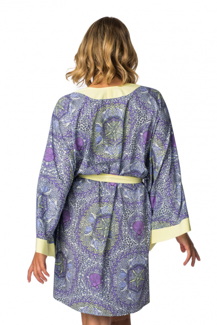 Kimono damskie szlafrok z kolorowym nadrukiem i wiązaniem m1